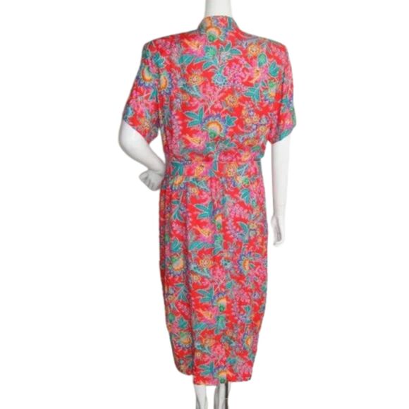 NORM THOMPSON Dress, Vintage 20, Red, Floral print, Matching Belt, Buttons - Picture 5 of 14